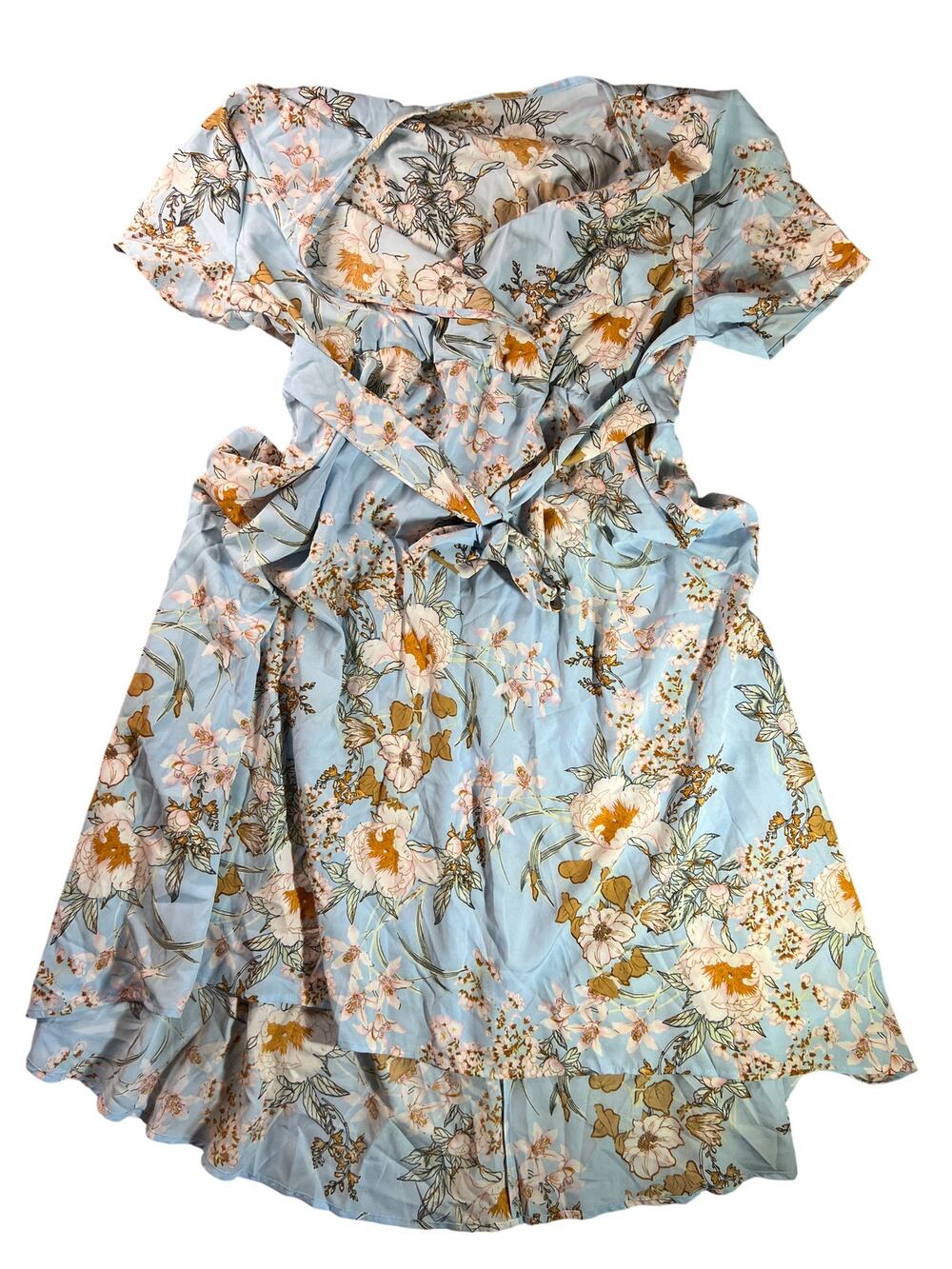 Fashion floral print wrap short sleeves dress womens XL